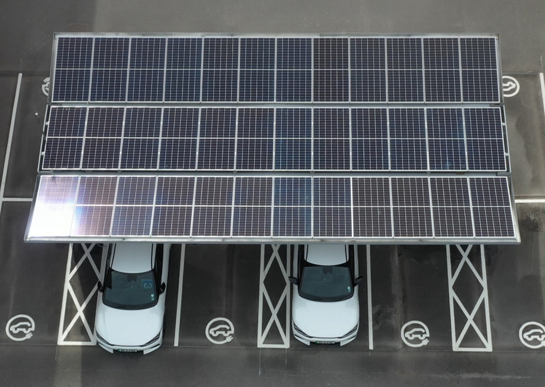 Car park with solar panels on the roof