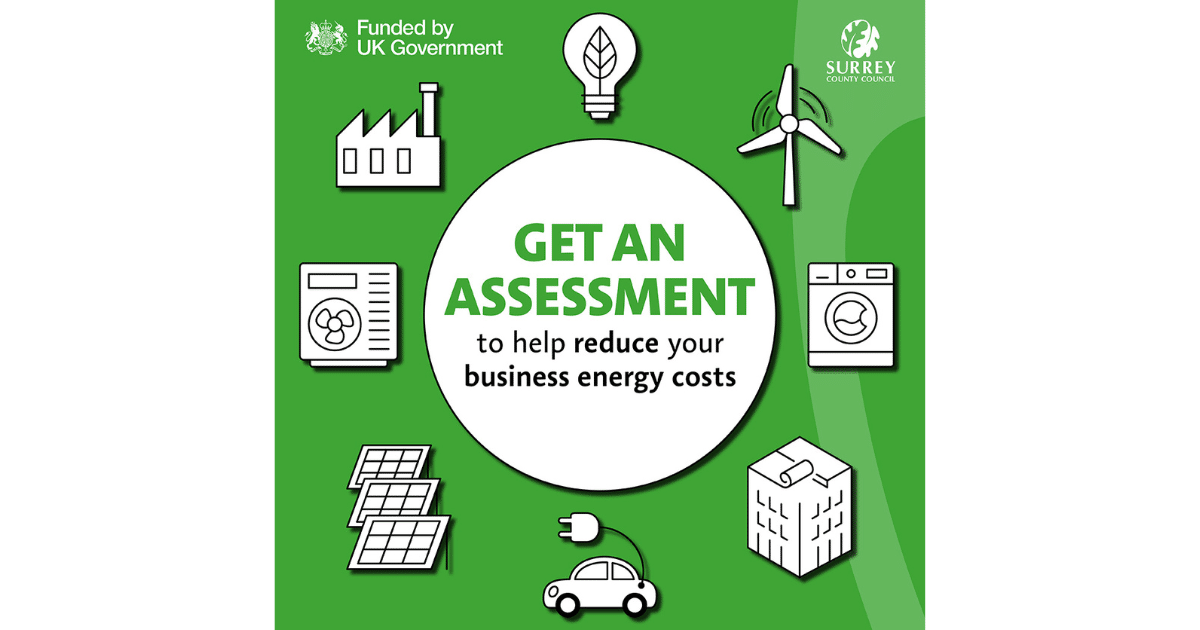 Promotional social media banner for decarbonisation assessments from Surrey County Council