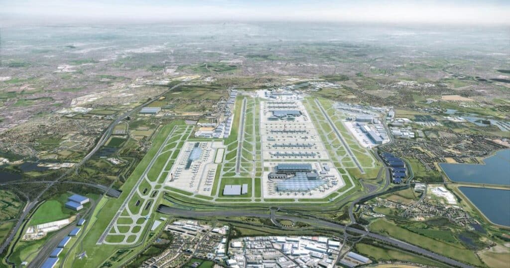 Aerial image of Heathrow airport expansion plans