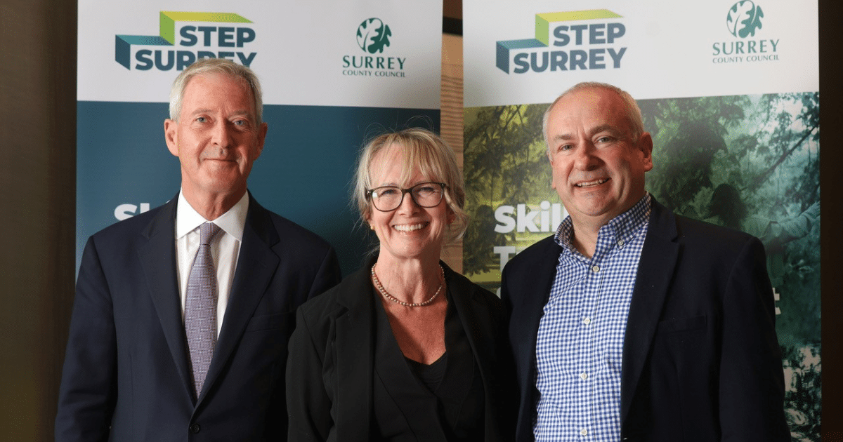 STEP Surrey launch: Tim Oliver, leader of SCC, Dawn Redpath, Director of Economy and Growth at SCC, Chris Hurren, leader of Business Leaders Forum
