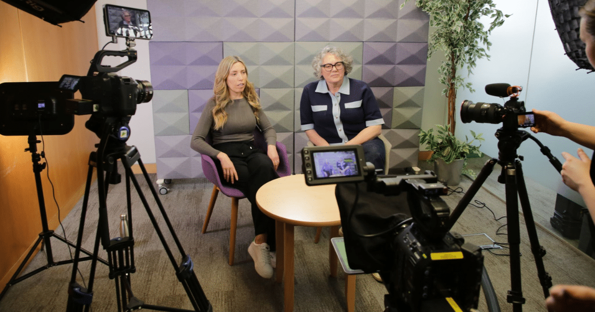 Business Surrey HR Toolkit | Katy and Renee sit in front of camera to film the toolkit video.
